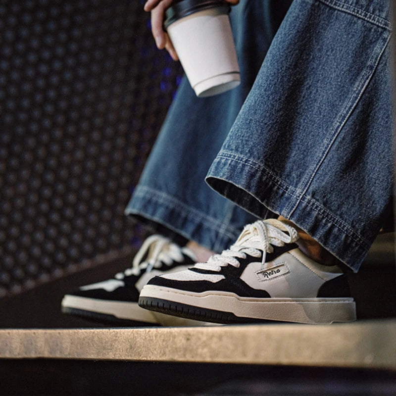 Maden New Casual Low-Top Black and White Spliced Sneakers Men's Versatile Sports Shoes for Autumn Lace-up Skateboarding Shoes