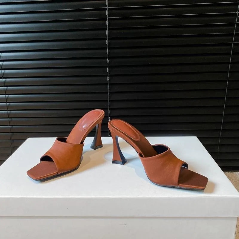 Summer Women's Fashion High Heel Slippers Elegant Open Toe Dress Slides Design Style Stripper Party Sandals