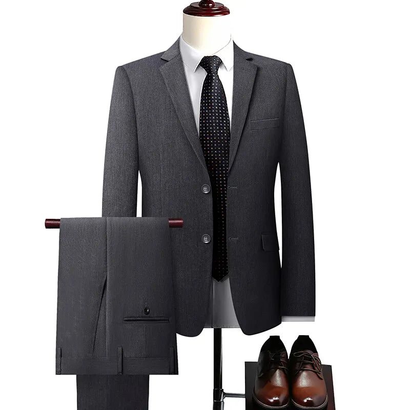 2025新款男士高品質四面彈性西裝正式夾克+褲子兩件套男士商務西裝尺寸5XL