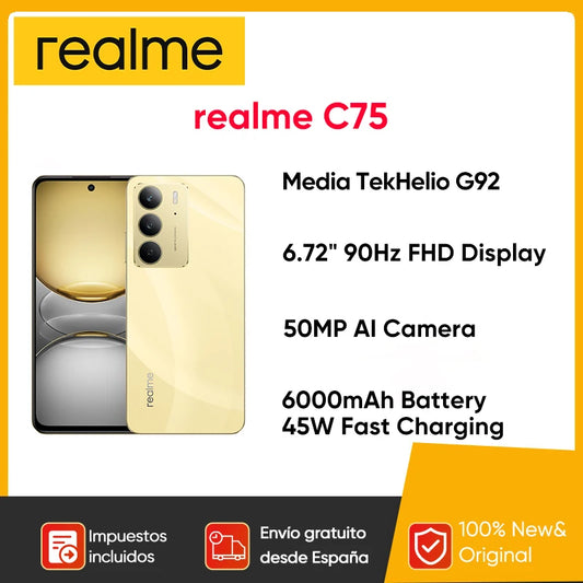 Global Version realme C75 6.72'' 90Hz FHD Display 50MP AI Camera 6000mAh Battery 45W Charge IP69 100% Original Cell Phone