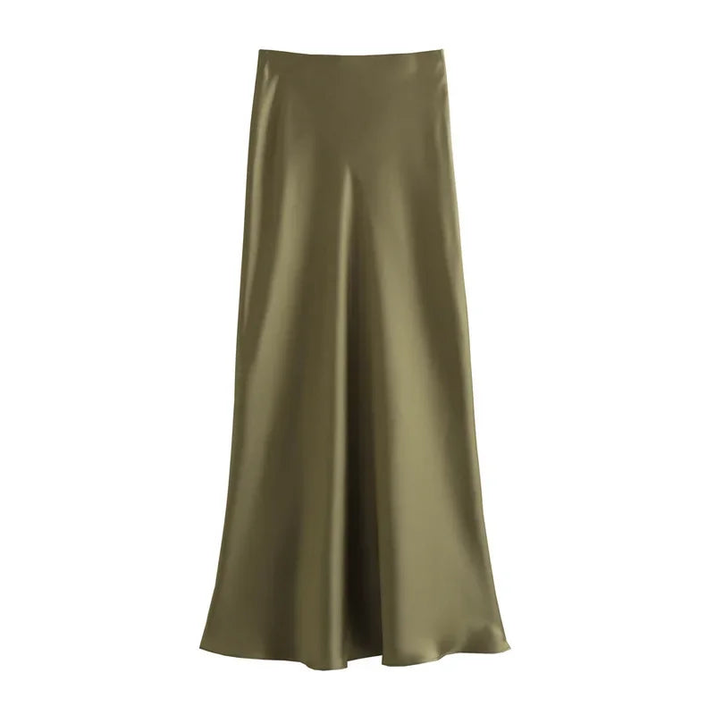 SAW Fast Selling Women's Clothing French Style Long Skirt High Waist Satin-Like Silk Sensation Independent Station Skirt