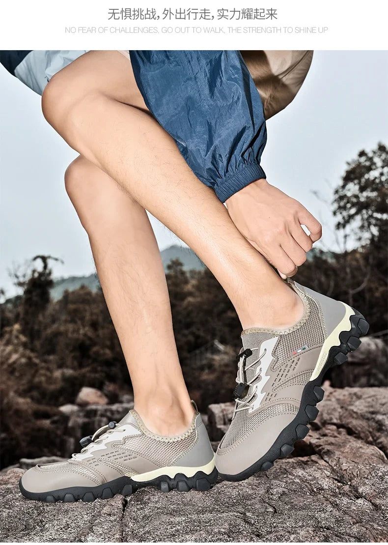 Summer Men's Hiking Shoes Mesh Breathable Sneakers Outdoor Light Men Trekking Trails Shoes Male All Day Walking Work Sneakers