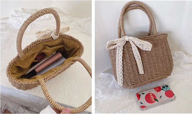 Women Handbags Straw Rattan Woven Crossbody Bag Summer Bohemia Beach Tassel Design Basket Bag Fashion Shoulder Messenger Bag
