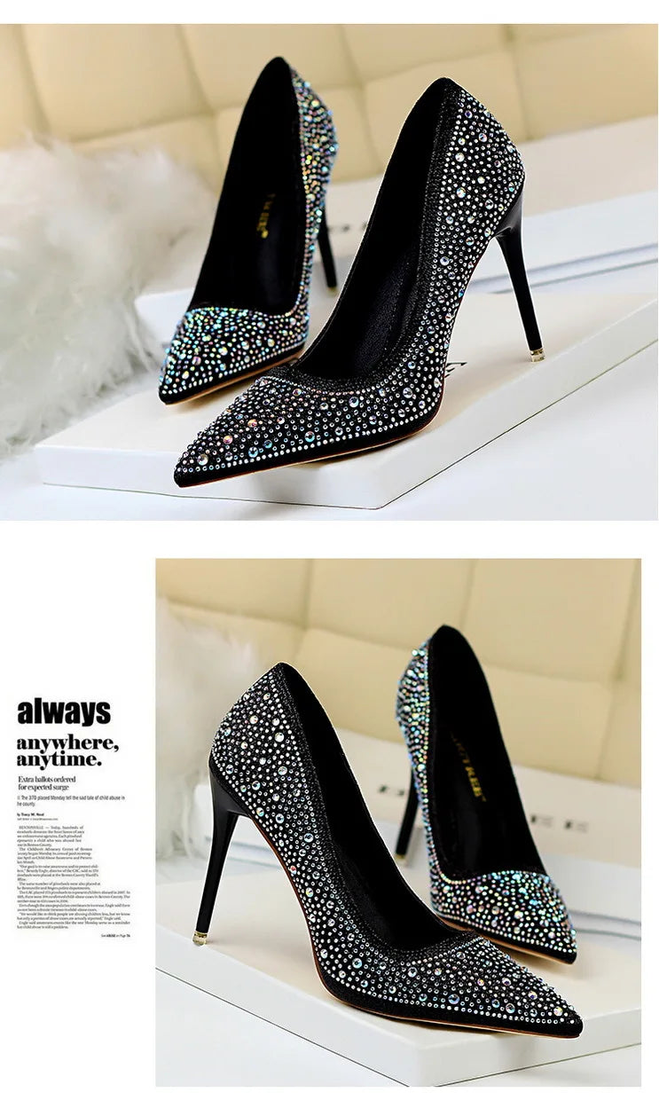 Rhinestone Women Pumps Sexy Stiletto Women High Heels Pointed Toe Women Heels Pumps Women Shoes Party Wedding Shoes Scarpe Donna