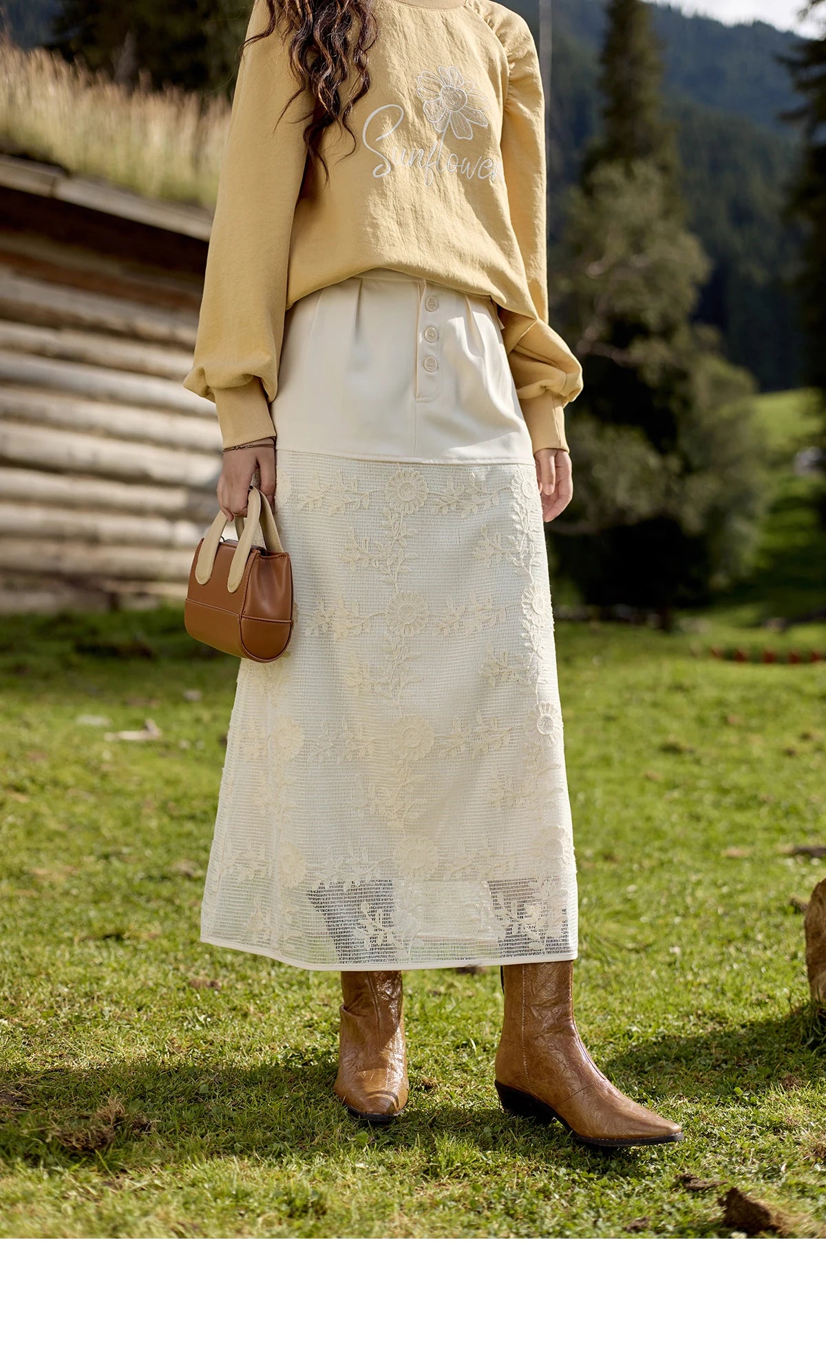 MISHOW Lace Embroidery Patchwork Fake Two-piece Skirt for Women 2024 Versatile Slim A-line Skirt Elegant Ruffle Skirt MPD42B0476