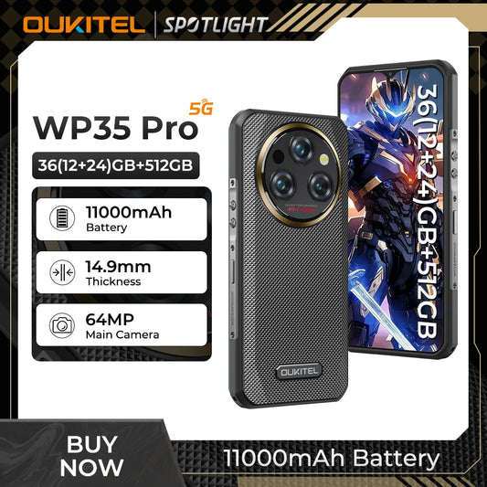 Oukitel WP35 Pro 11000mAh Rugged Smartphone 5G 11000mAh 36GB+512GB Andiron 14 64MP NFC Cell Phone