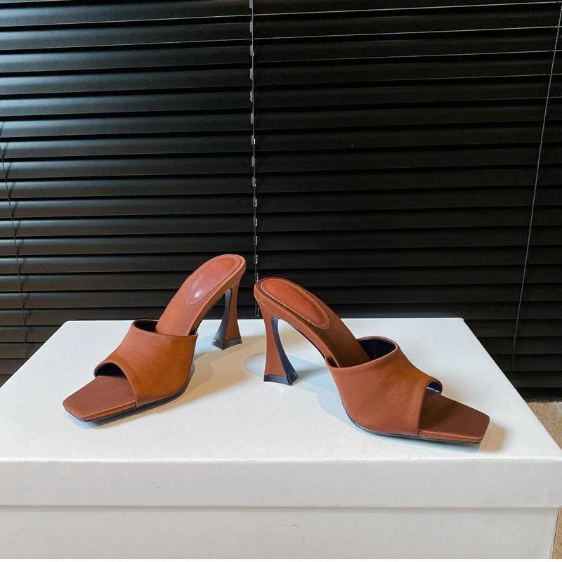 Summer Women's Fashion High Heel Slippers Elegant Open Toe Dress Slides Design Style Stripper Party Sandals