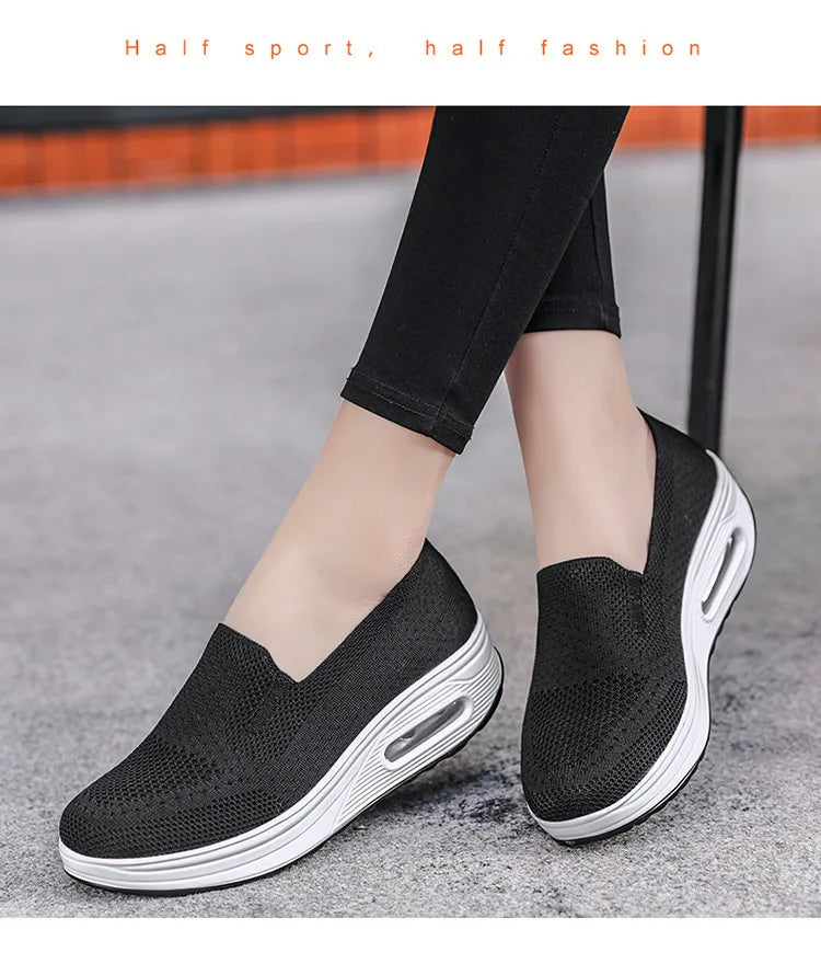 Women Fashion Vulcanized Sneakers Platform Solid Color Flat Ladies Shoes Casual Breathable Wedges Ladies Walking Sneakers