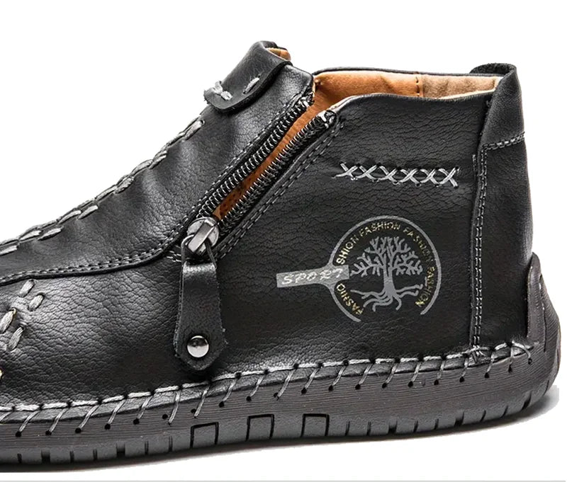 Handmade Leather Casual Shoes For Men Sneakers Men Flat Footwear Zipper Leather Boots Men Ankle Plus Size 39-48