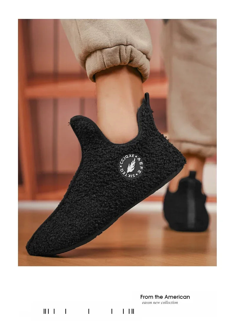 YRZL Winter Slippers Men Couple Slippers Non-slip Warm Women and Men Slipper Indoor Soft Shoes Comfortable Flat Home Cotton Shoe