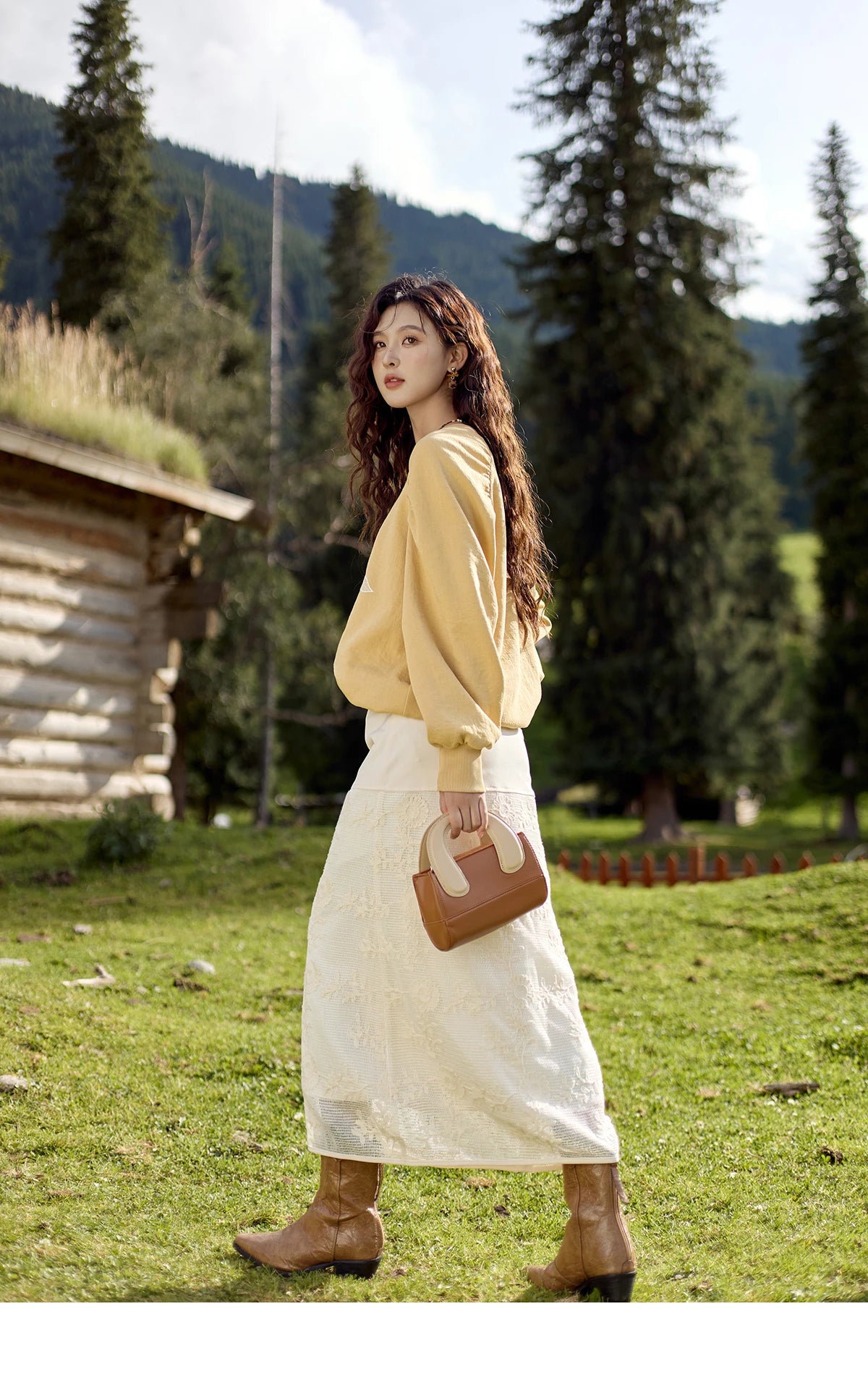 MISHOW Lace Embroidery Patchwork Fake Two-piece Skirt for Women 2024 Versatile Slim A-line Skirt Elegant Ruffle Skirt MPD42B0476