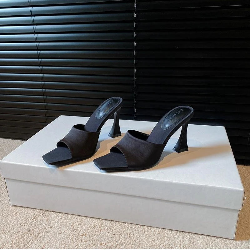 Summer Women's Fashion High Heel Slippers Elegant Open Toe Dress Slides Design Style Stripper Party Sandals