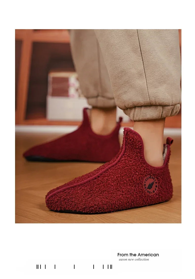 YRZL Winter Slippers Men Couple Slippers Non-slip Warm Women and Men Slipper Indoor Soft Shoes Comfortable Flat Home Cotton Shoe