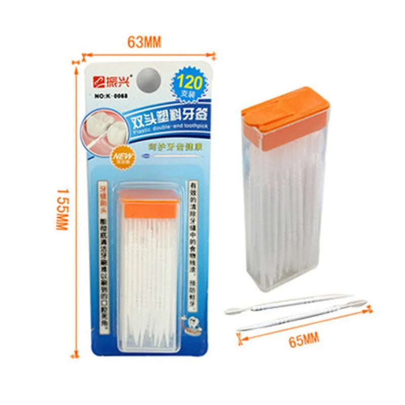 100pcs Double-headed Dental Brush Teeth Sticks Floss Pick Toothpick Tooth Clean Oral Care Interdental Food Grade PP