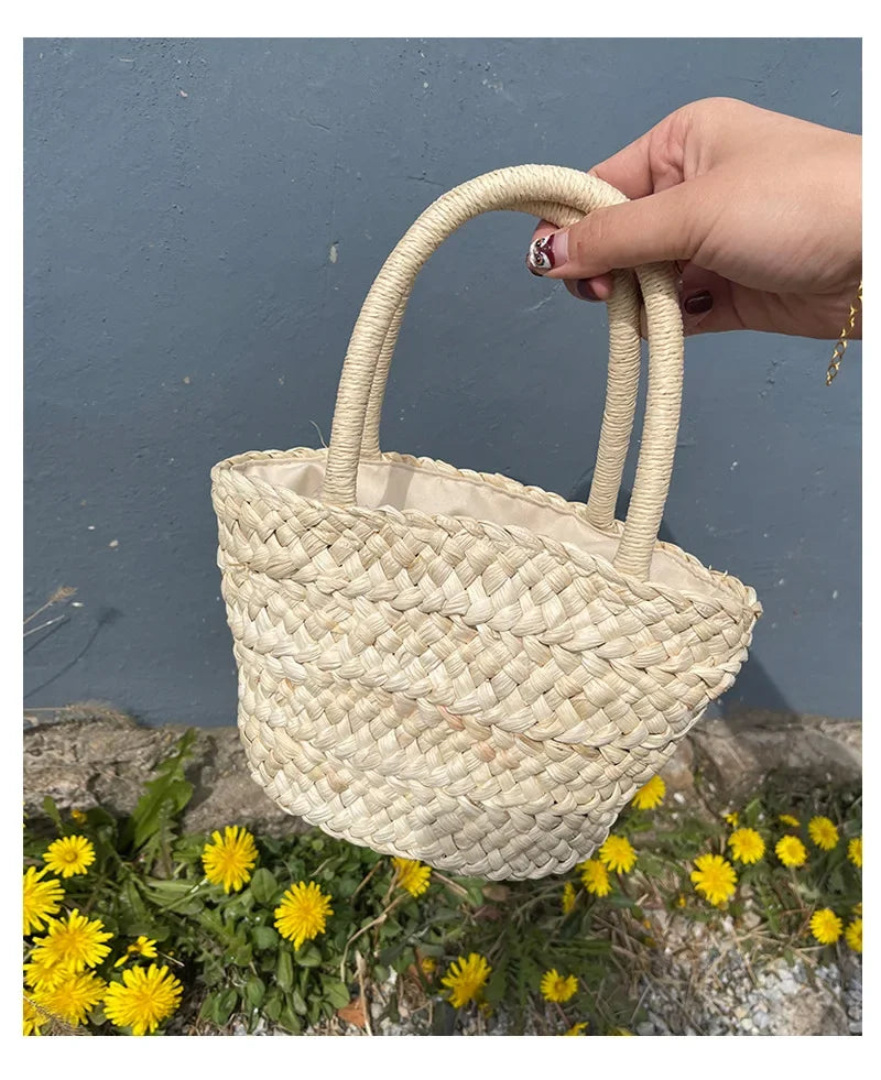 2024 New Straw Bag Portable Cute Korean Style All-match Small Basket Shopping Purse Summer Cool Retro