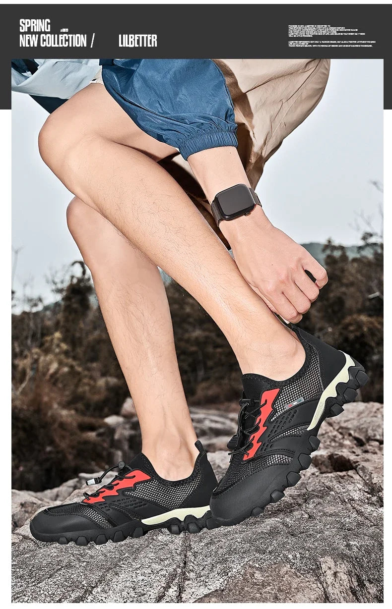 Summer Men's Hiking Shoes Mesh Breathable Sneakers Outdoor Light Men Trekking Trails Shoes Male All Day Walking Work Sneakers