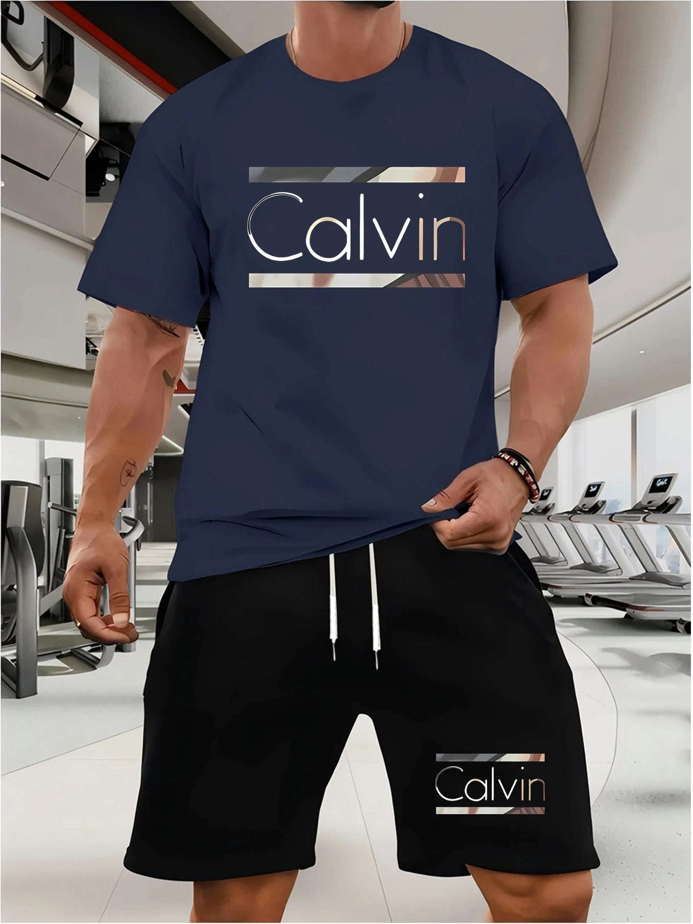 男士夏季慢跑運動套裝男女時尚速乾透氣戶外健身休閒服