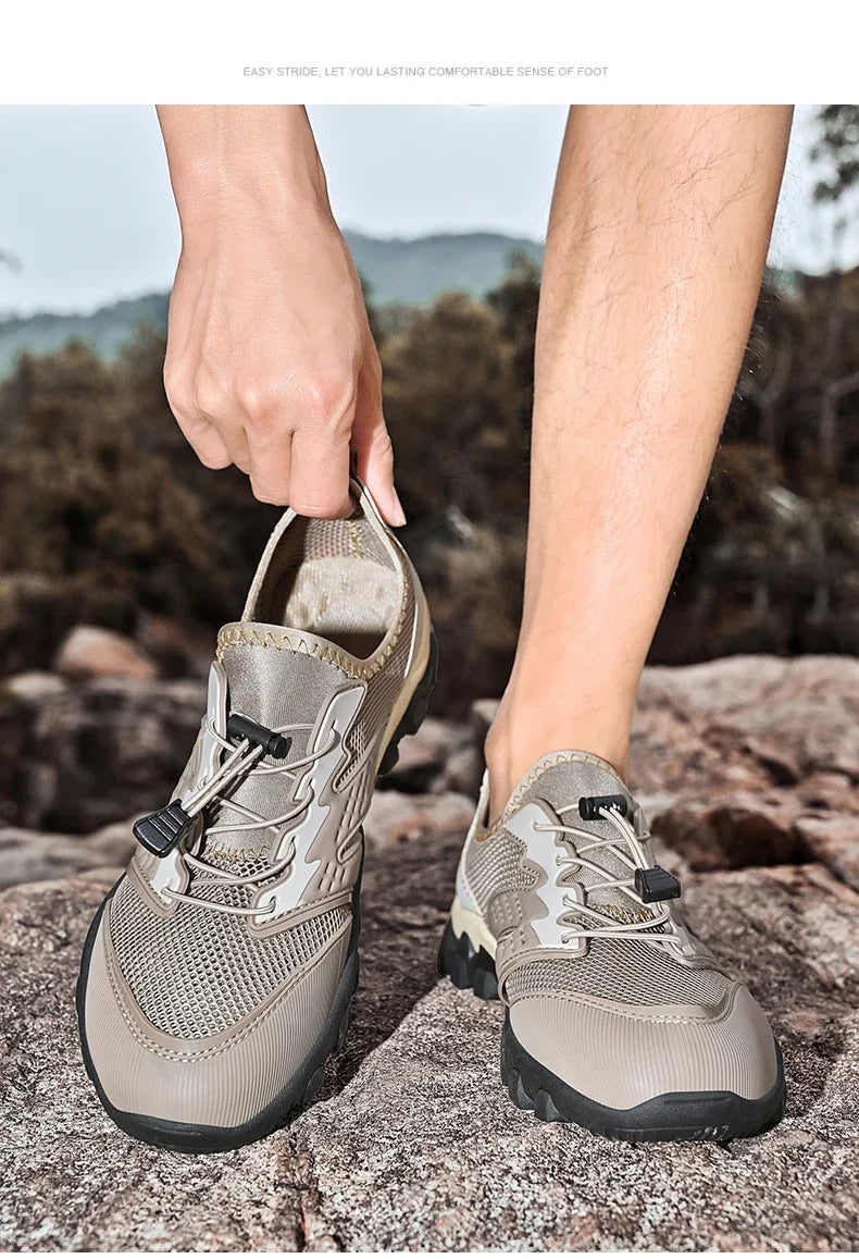 Summer Men's Hiking Shoes Mesh Breathable Sneakers Outdoor Light Men Trekking Trails Shoes Male All Day Walking Work Sneakers