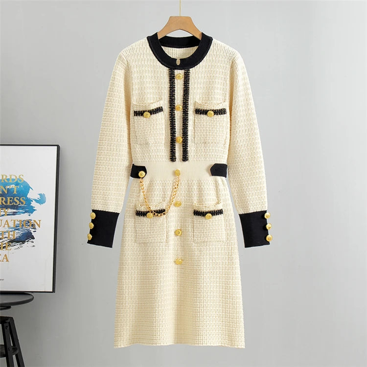 Women Retro Knitted Mini Solid Color V-Neck Long Sleeve Wrapped Hip Dress Autumn Winter Slim Sweater New Arrival 2025 Clothes