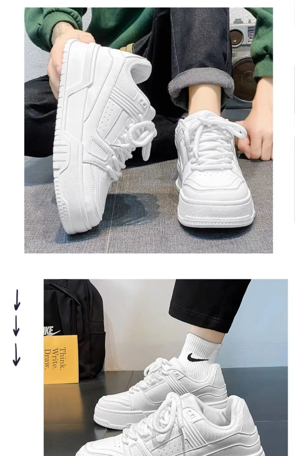 2025 Men's Thick Sole Increase New Breathable Student Casual Sports Shoes Non-slip Walking Walking Shoes Men's Vulcanized Shoes
