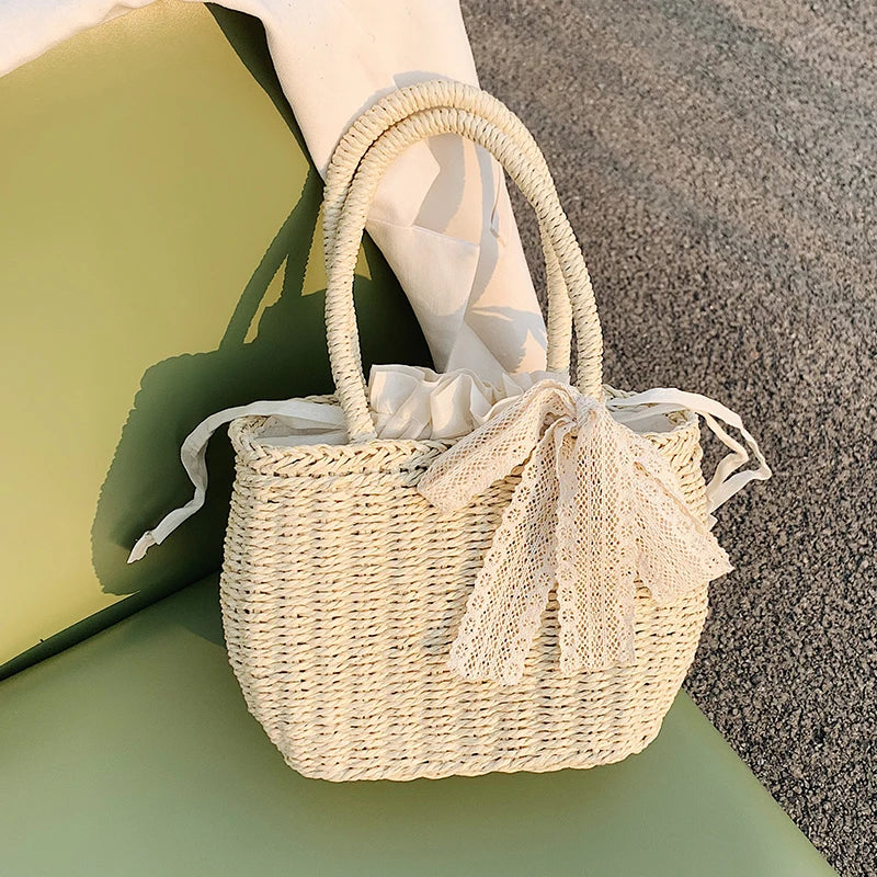 Women Handbags Straw Rattan Woven Crossbody Bag Summer Bohemia Beach Tassel Design Basket Bag Fashion Shoulder Messenger Bag