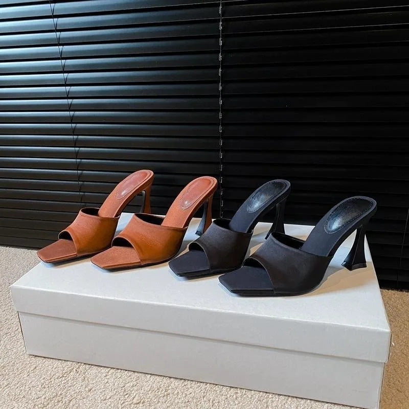 Summer Women's Fashion High Heel Slippers Elegant Open Toe Dress Slides Design Style Stripper Party Sandals