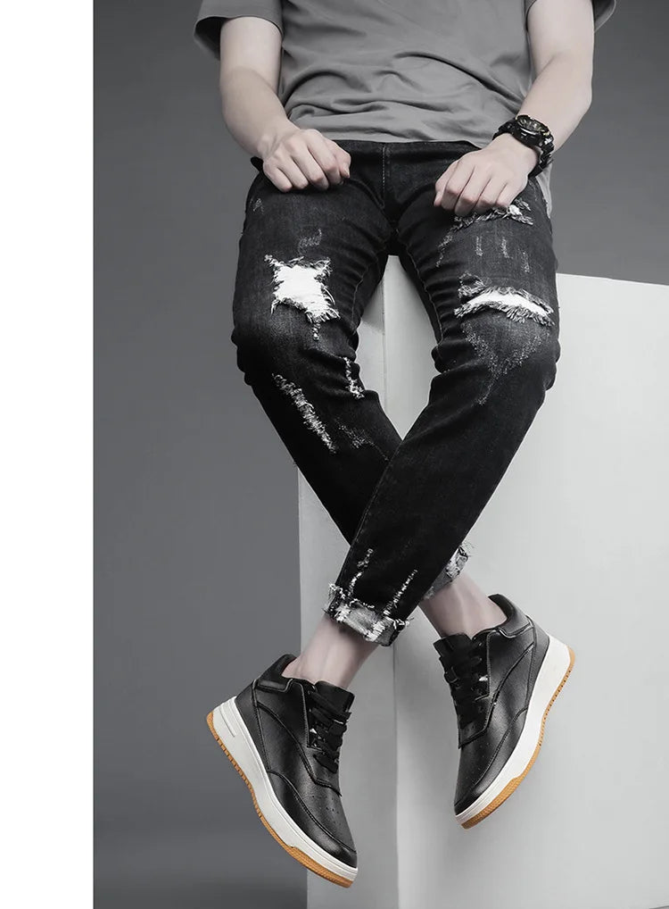 Men Genuine Leather Casual Shoes Men Sneakers Man White Shoes Comfortable Platform Male Footwear Height Increase 6/8/10CM Insole