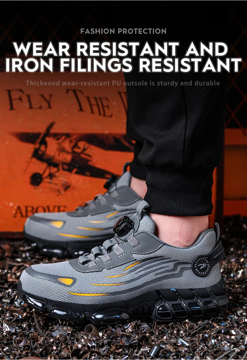 Rotating Button Safety Shoes Men Anti-smash Anti-puncture Work Shoes Fashion Men Safety Sport Shoes Security Protective BootsMen