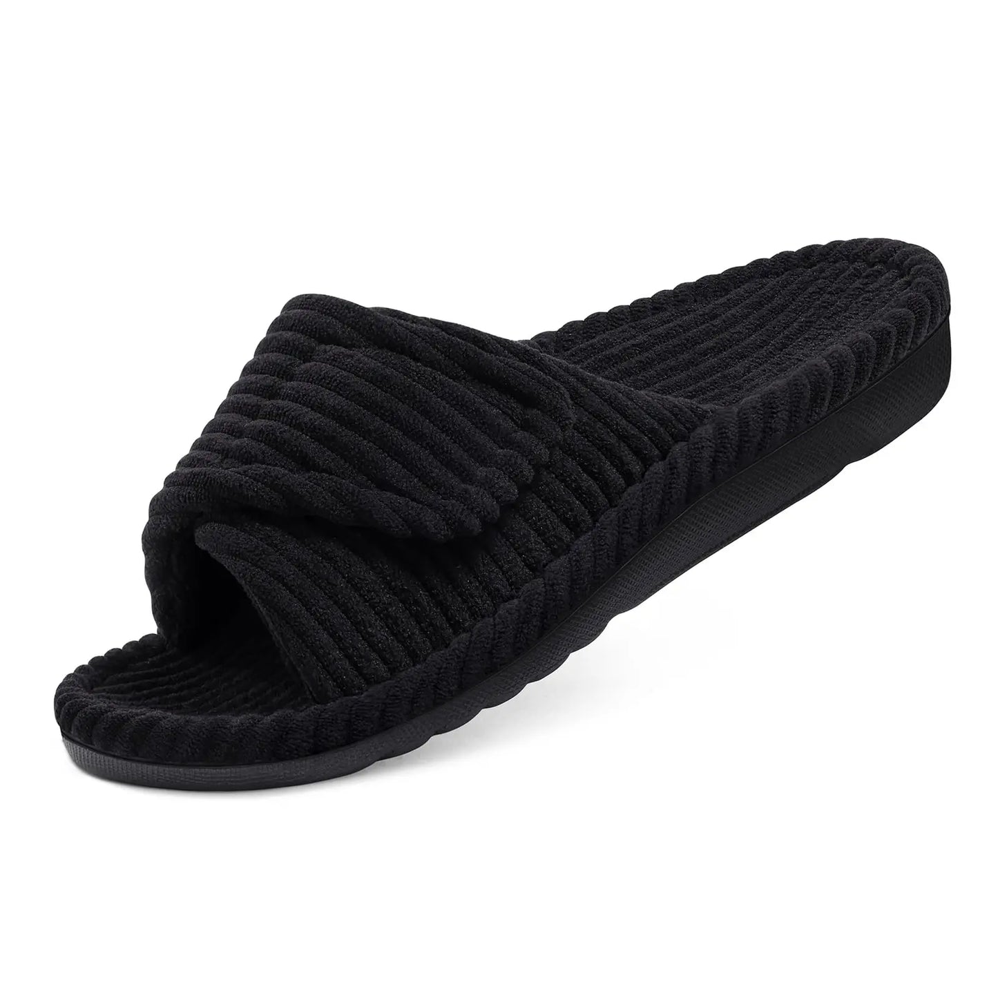 Litfun Women Orthopedic Home Slippers Fashion Open Toes Cozy Fur Flip-flops Indoor Flat Slides With Arch Support Cotton Slippers