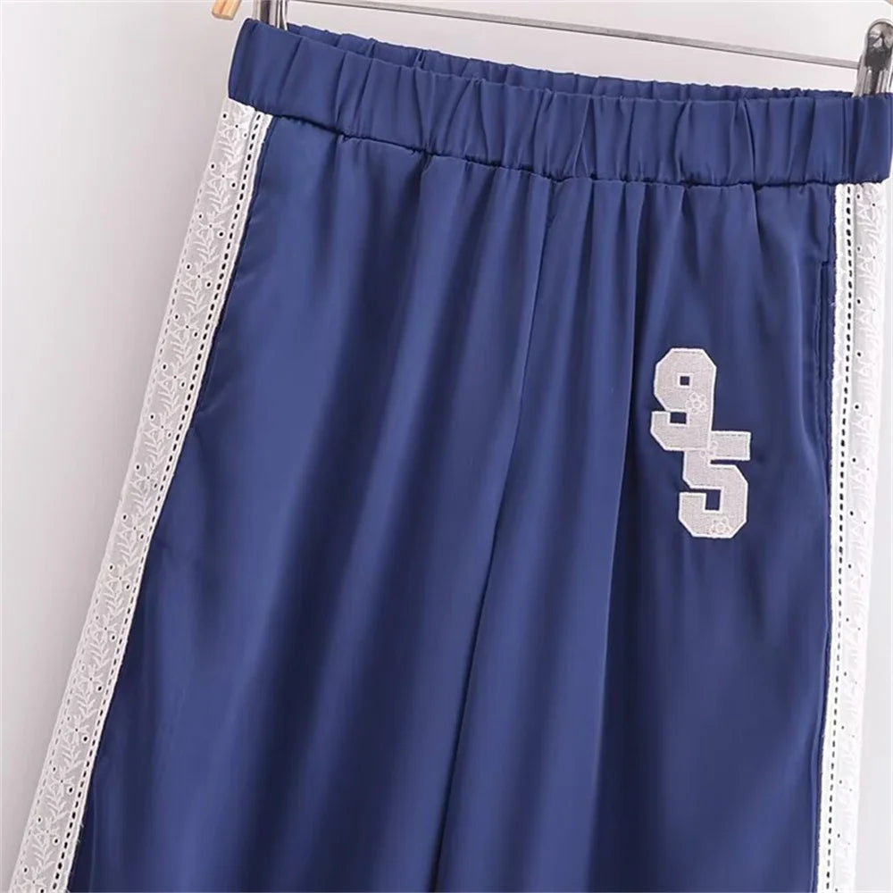 UNIZERA Women's Pants Set with Side Striped Jacket Elastic Waist Pants Spring Style New Pants Set