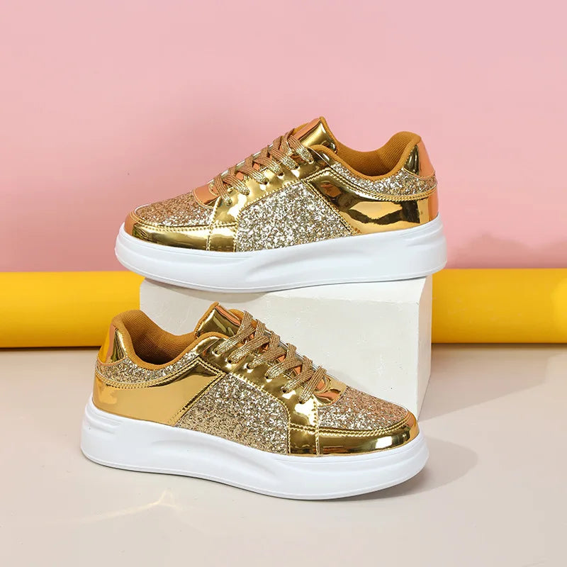 Women Shoes Spring 2024 New Fashion Vulcanized Sneakers for Women Casual Shoes Outdoor Walking Footwear Size 36-45 Gold Silver