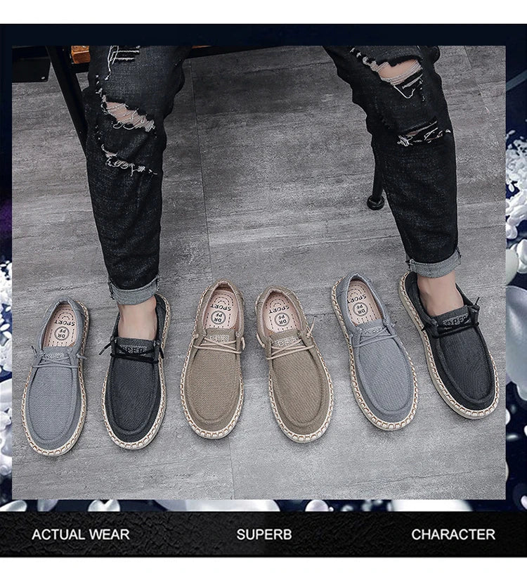 New Men Plus Size Casual Denim Canvas Shoes Flat Vulcanize Shoes Fashion British Designer Breathable Light Men Sneakers Loafers