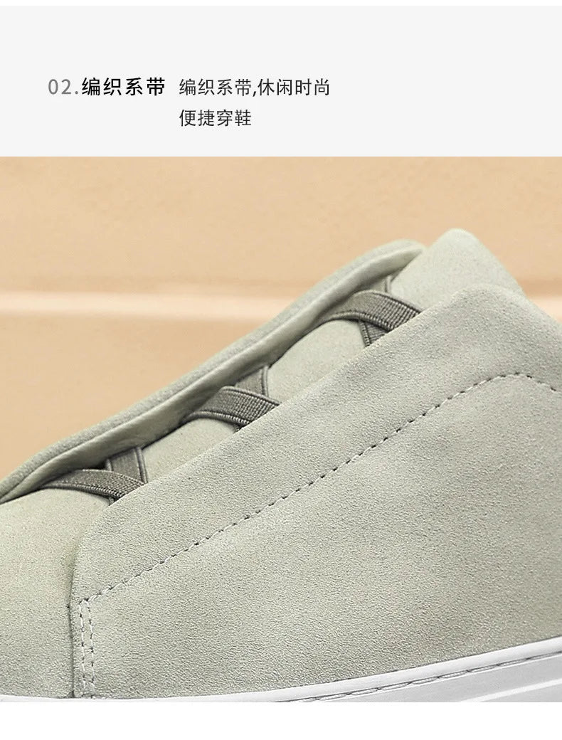 2025 New Men's Leather Round Toe Flat Bottomed Trendy and Fashionable Casual Shoes, Breathable and Lightweight Board Shoes