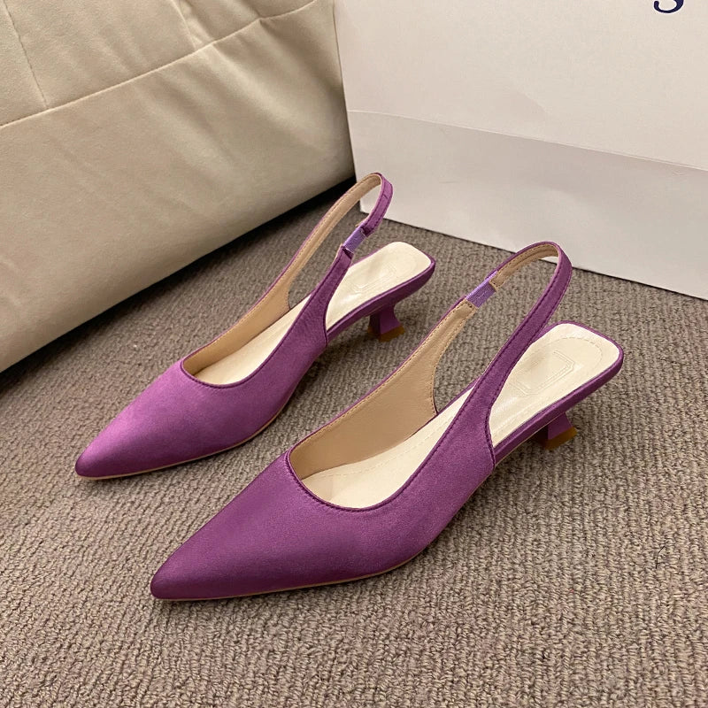 Summer New Women Sandals Heel Ladies Shoes Pointed Toe Solid Female Women's Shoes Back Strap Slip on