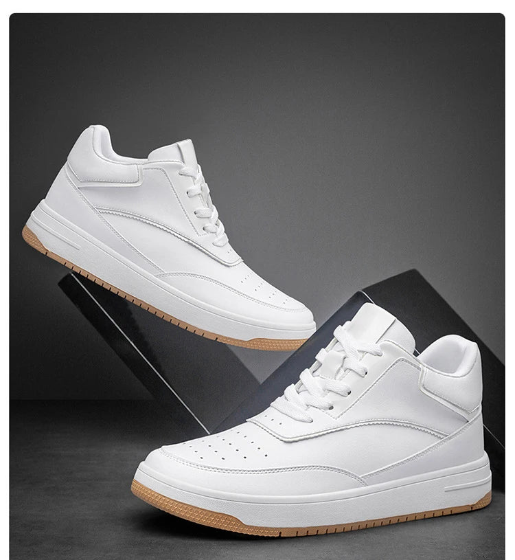 Men Genuine Leather Casual Shoes Men Sneakers Man White Shoes Comfortable Platform Male Footwear Height Increase 6/8/10CM Insole