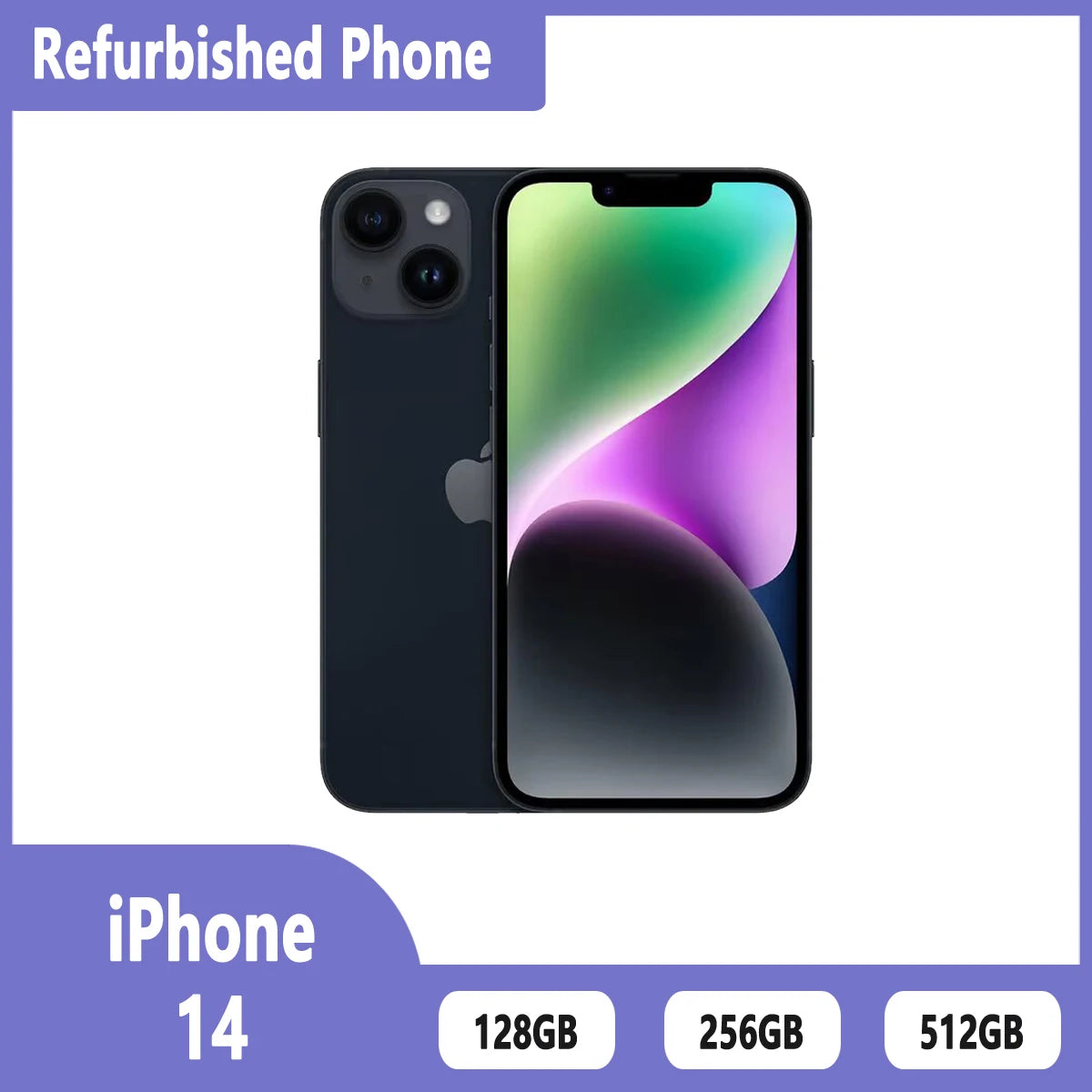 Refurbished phone APPLE iPhone 14 128GO 256GO 512go unlock smartphone inches, six cores, i0S A15.6GBRAM,12MP