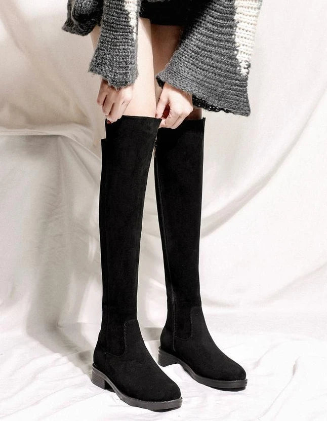 Shoes for Woman Middle Heel Footwear Winter Knee High Shaft Women's Boots Long Flat Gothic Spring Autumn Demi-season Quality Hot