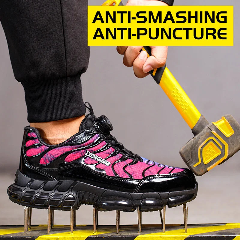 Rotating Buttons Safety Shoes Men Fashion Work Sneakers Steel Toe Shoes High-quality Work Shoes Puncture-Proof Protective Shoes