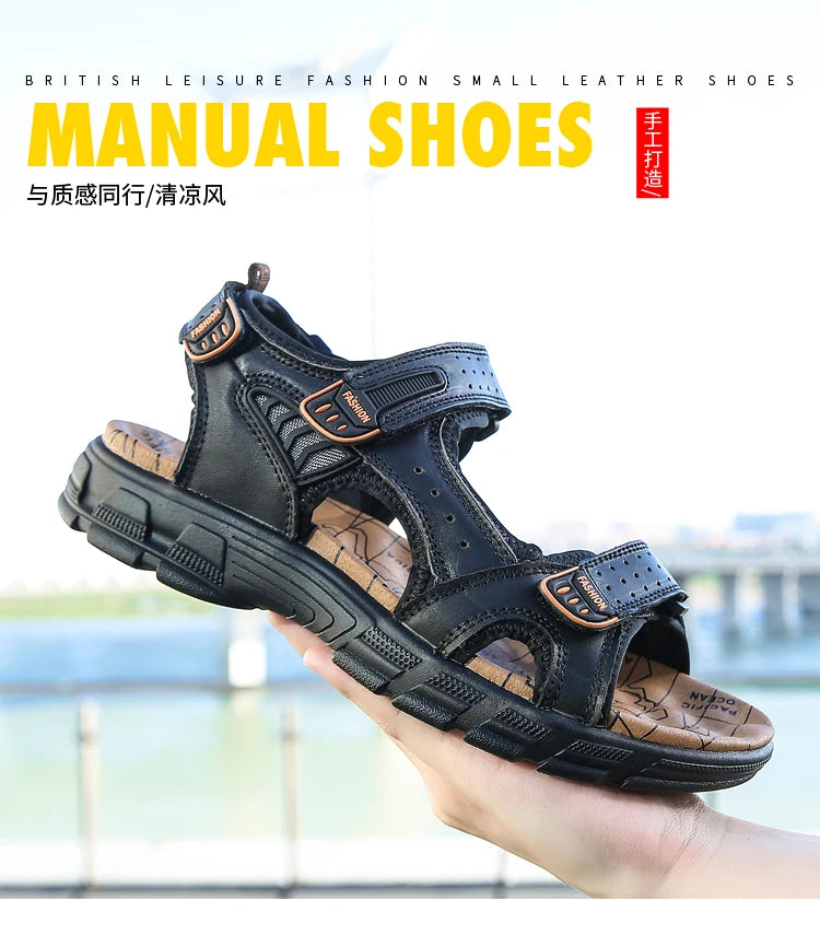 2024 New Genuine Leather Men's Sandals Summer Outdoor Non-slip Hiking Trekking Shoes for Men Beach Slippers Casual Sneakers