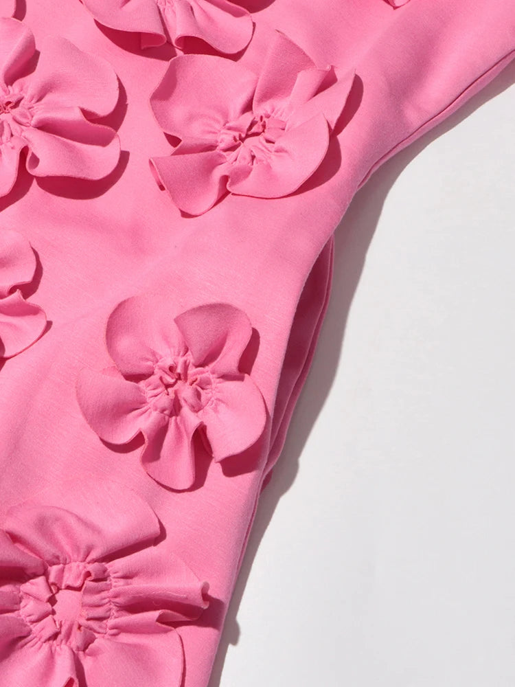 TWOTWINSTYLE Solid Spliced Appliques Slimming Dresses For Women Half High Collar Long Sleeves A Line Temperament Dress Female