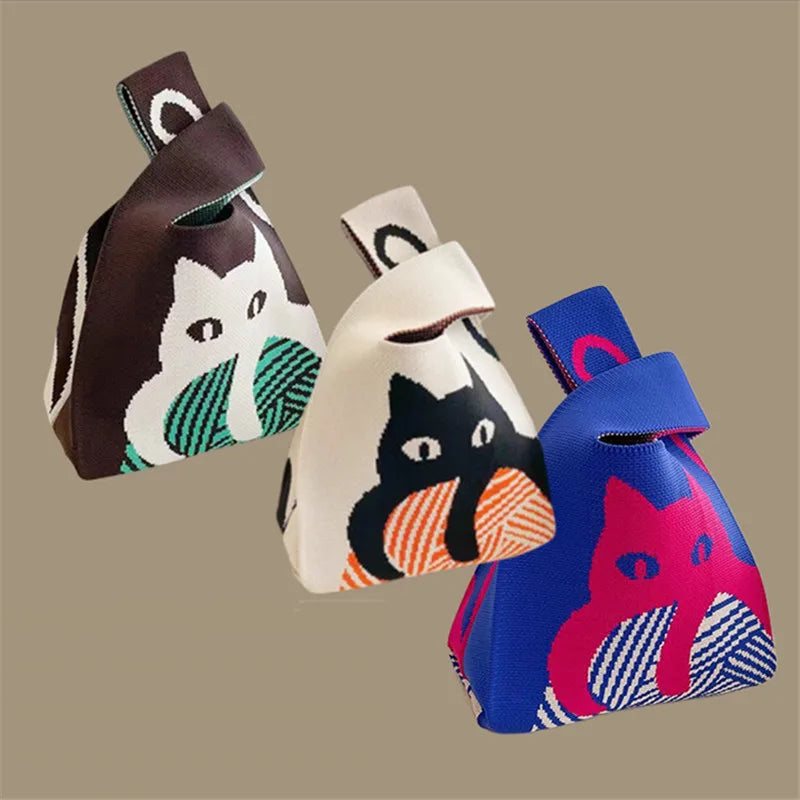 Women Handmade Knitted Small Handbag, Casual Wrist Bag, Student Reusable Shopper Mini Tote Bag, Suitable for Daily Use Outdoor