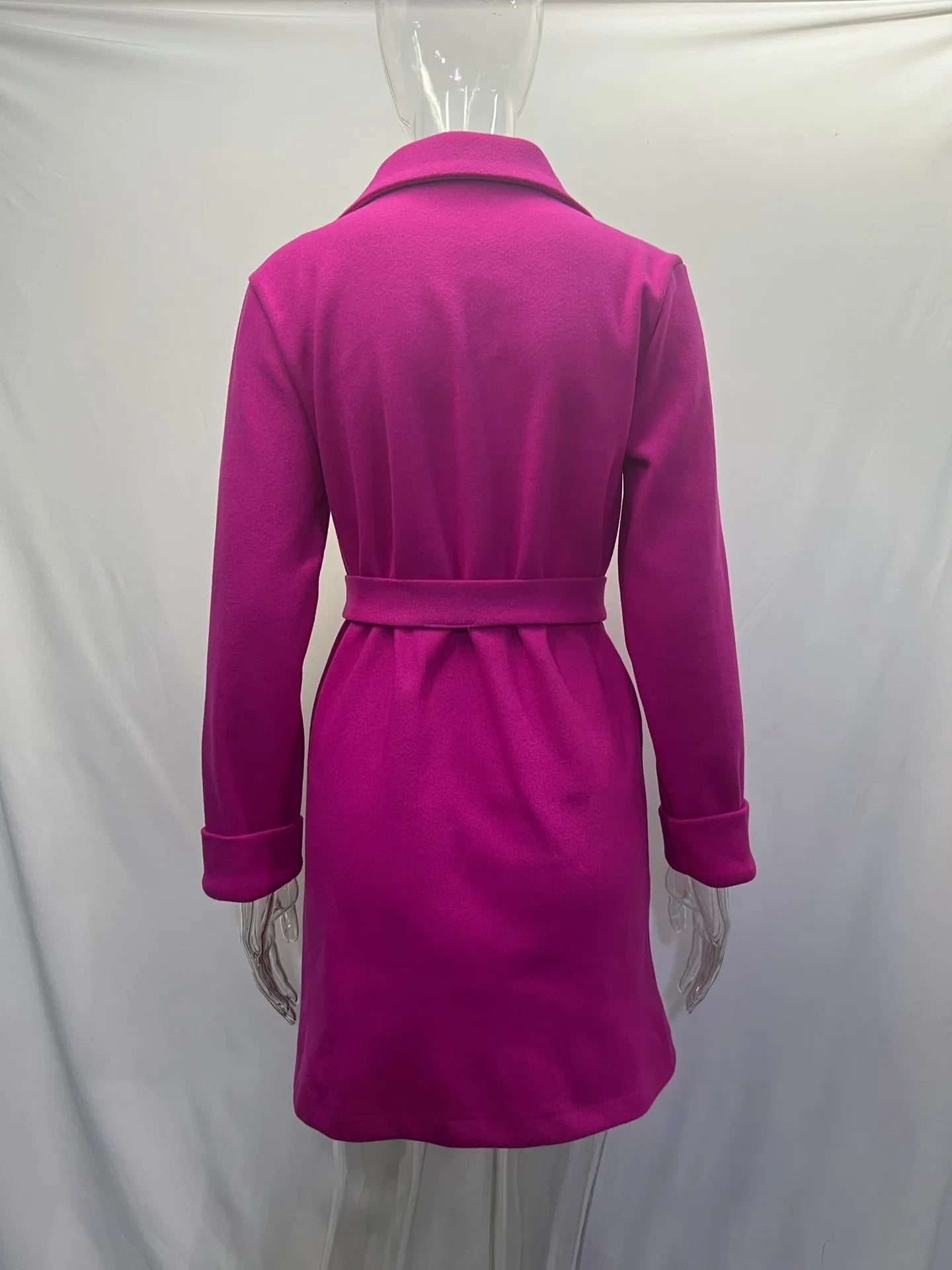 2023 Women Hot Pink Trench Coat Casual Mid Long Overcoat Lapel Open Front Cardigan Outwear Woolen Boot Winter Jackets for Women