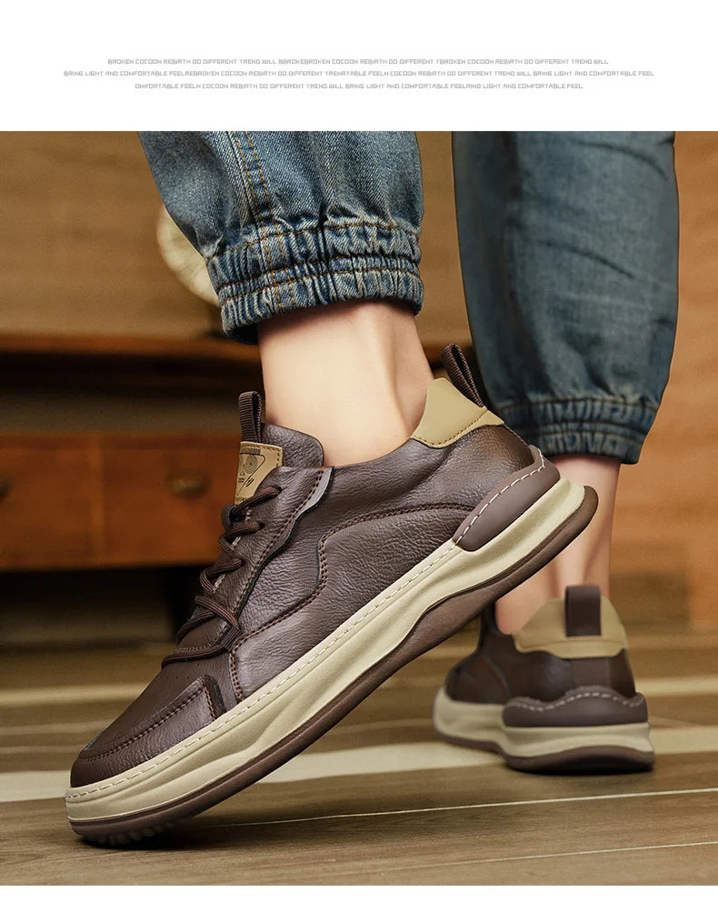 Men's Sneakers Leather Shoes Skateboard Sports and Leisure Shoes for Men Casual Soft and Comfortable Non-slip Wear-resistant