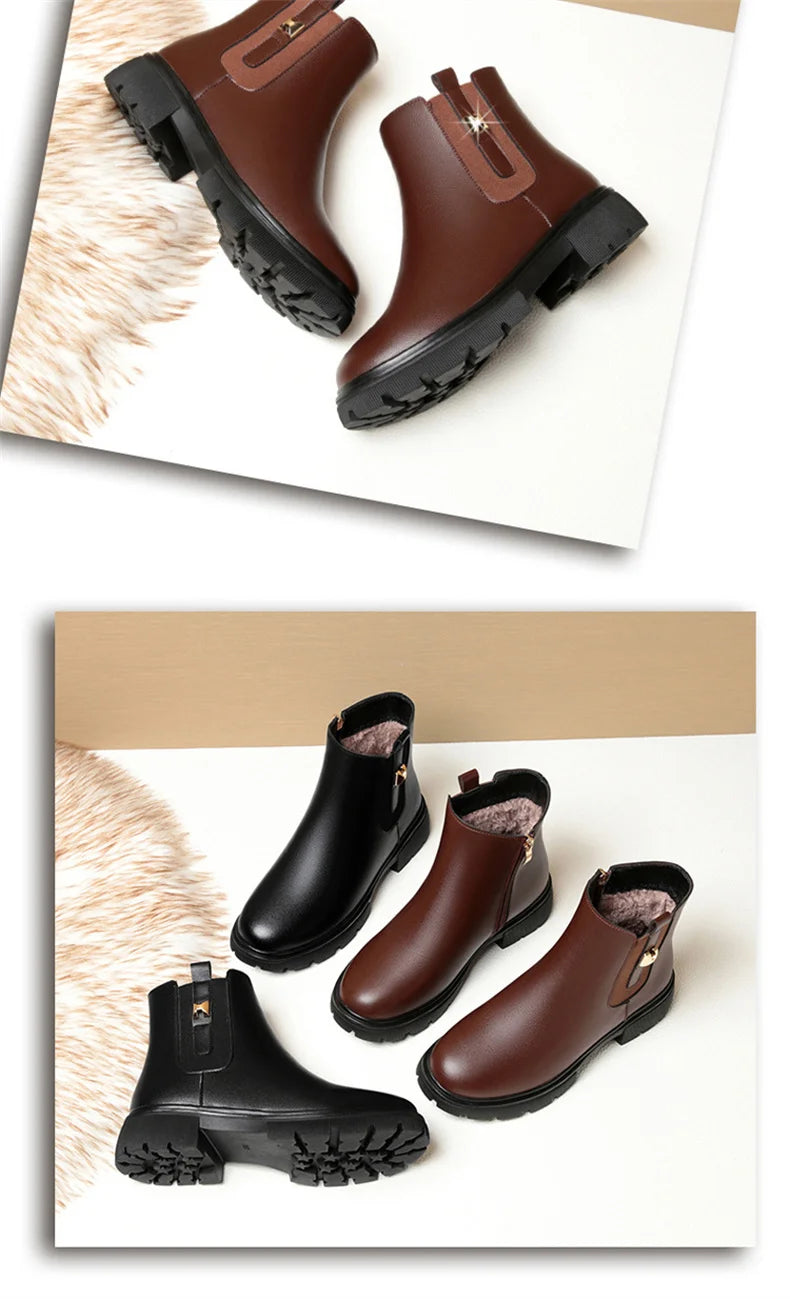 2024 British Style Women Chelsea Boots Square Heel Platform Comfortable Anti-slip Zip Ankle Boots Soft Leather Casual Boots