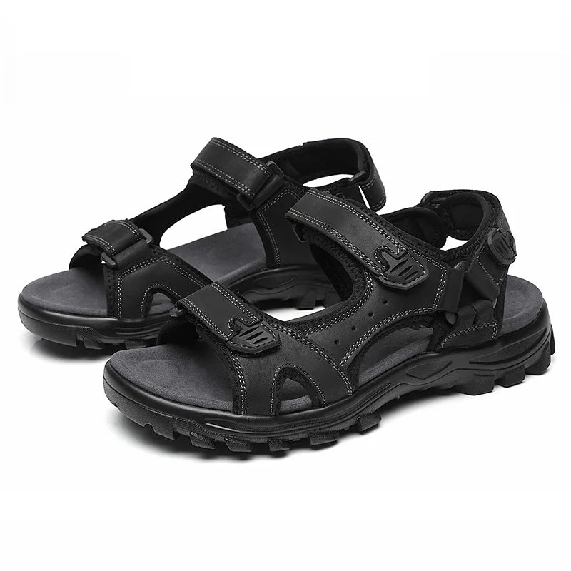 First-Layer Cowhide Men's Sports Sandals, Open-Toe Outdoor Non-Slip Sandals, Casual Men's Shoes, Outdoor Fashion Beach Shoes, Light and Comfortable, Can Be Worn by Men and Women, Suitable for Outdoor Hiking, Travel, Wo
