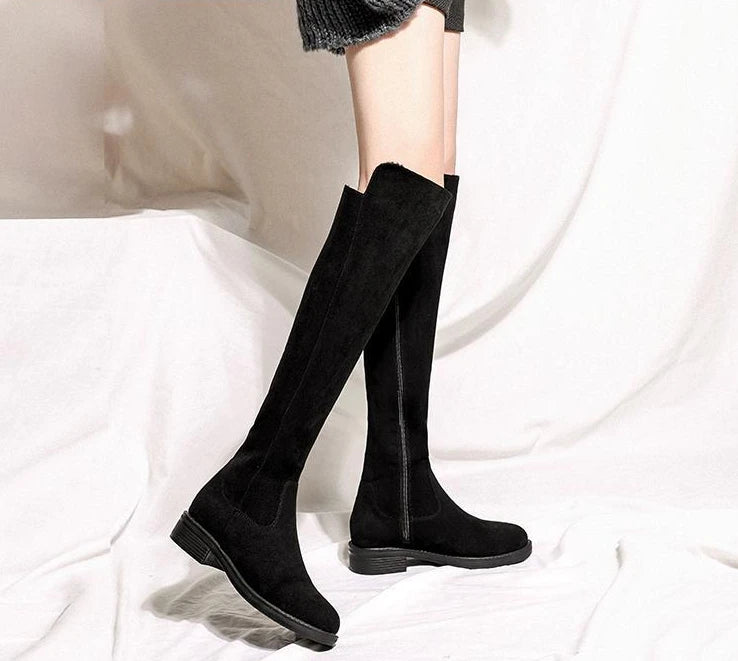 Shoes for Woman Middle Heel Footwear Winter Knee High Shaft Women's Boots Long Flat Gothic Spring Autumn Demi-season Quality Hot