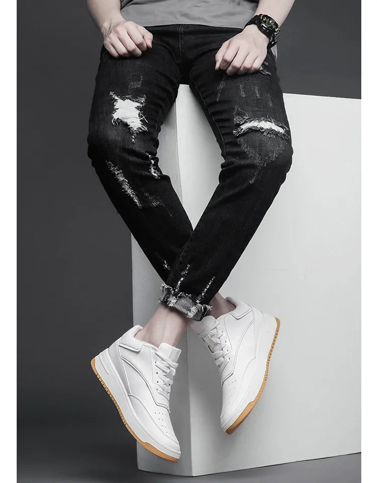 Men Genuine Leather Casual Shoes Men Sneakers Man White Shoes Comfortable Platform Male Footwear Height Increase 6/8/10CM Insole