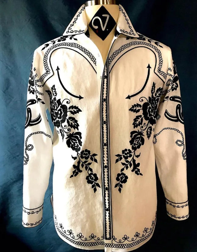 Women Vintage Print Long Sleeve Button Down Slim Shirt 2024 Spring Lady Retro Blouse Tops