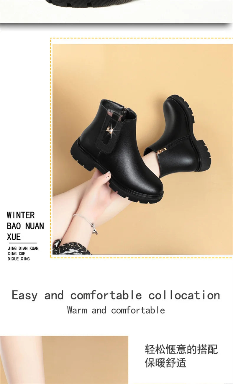 2024 British Style Women Chelsea Boots Square Heel Platform Comfortable Anti-slip Zip Ankle Boots Soft Leather Casual Boots