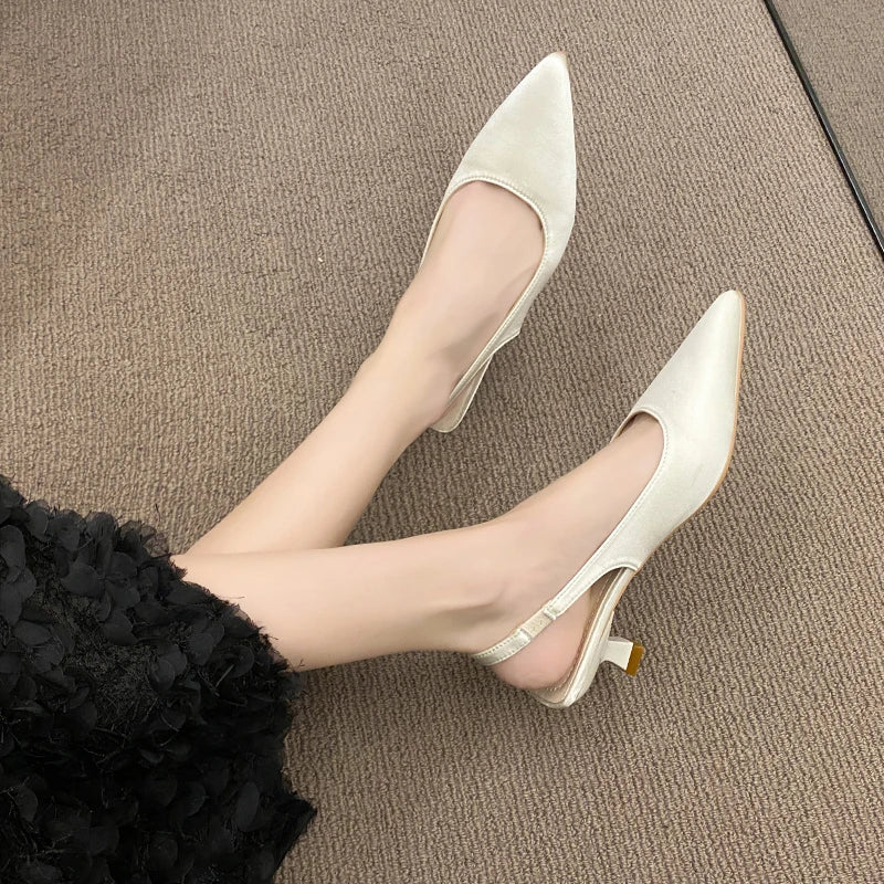 Summer New Women Sandals Heel Ladies Shoes Pointed Toe Solid Female Women's Shoes Back Strap Slip on